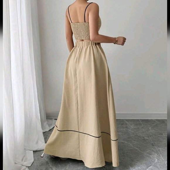 2pcs Set Women Elegant Spaghetti Strap Camisole Top And A-Line Maxi Skir - Picture 2 of 4